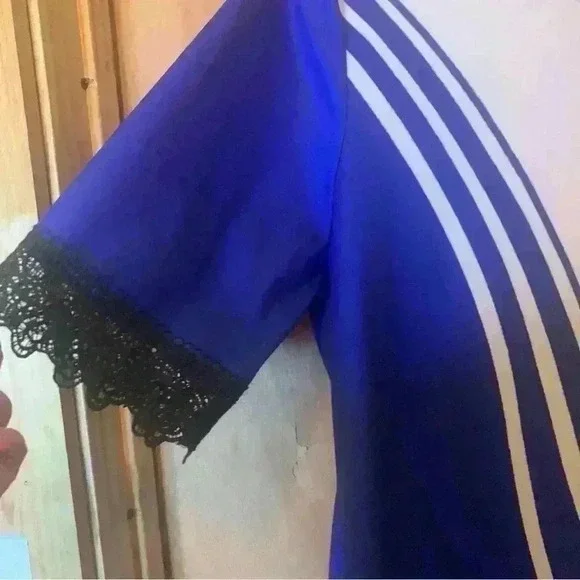 rosegal plus size tops 1X Blue With Lace Short Sleeve Crew Neck - Picture 8 of 13